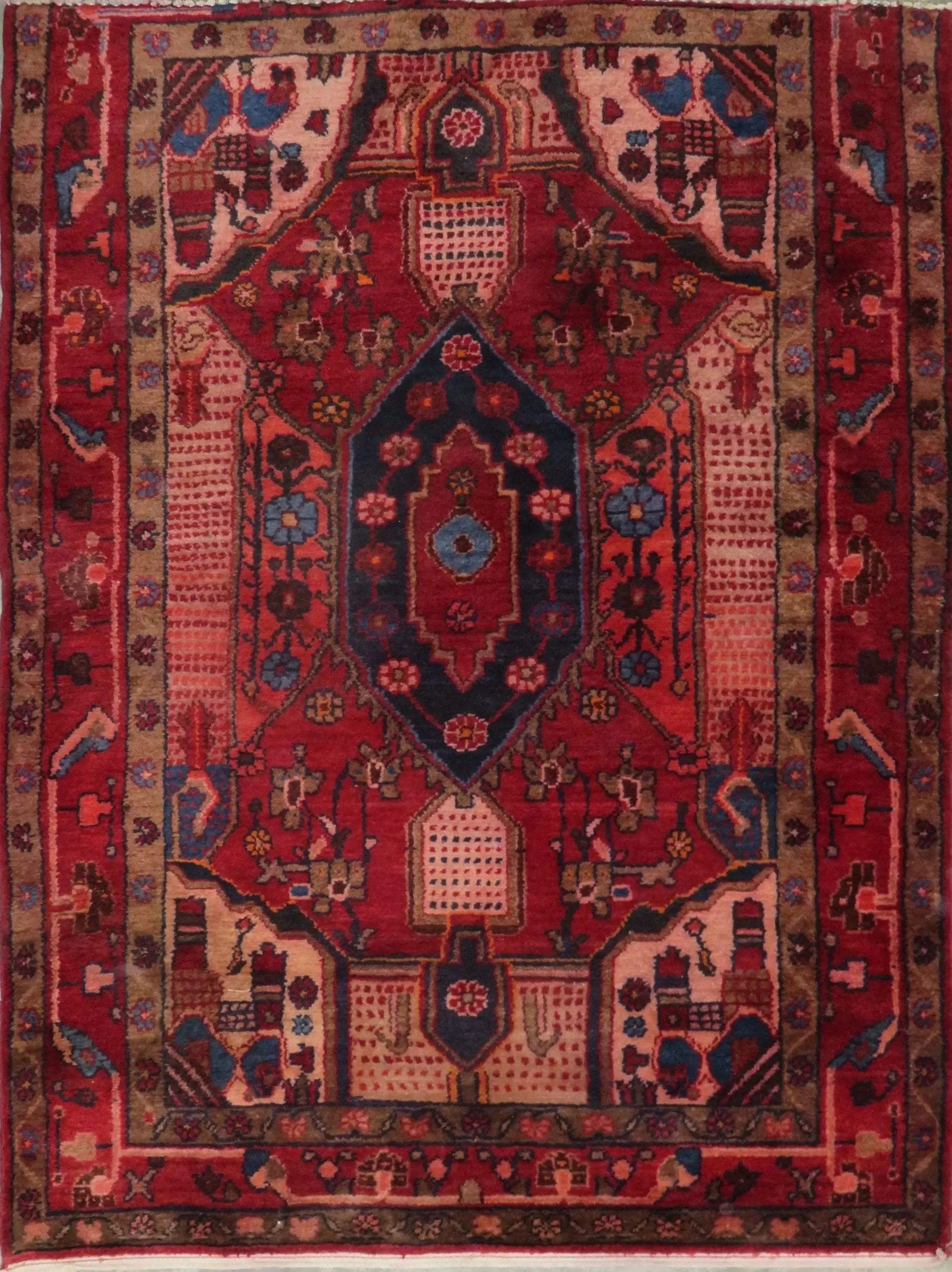 One Of The Kind Hand-Knotted Persian Wool Rug _ Luxurious Vintage Design, 5'1" x 3'8", Artisan Crafted